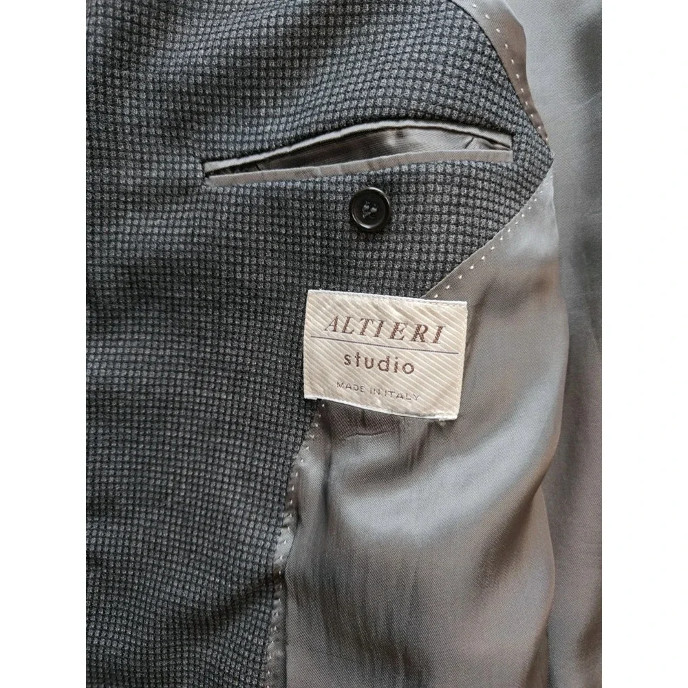 Altieri Mens Wool Sport Coat 44L Gray Check 3 Button Blazer Made in Italy